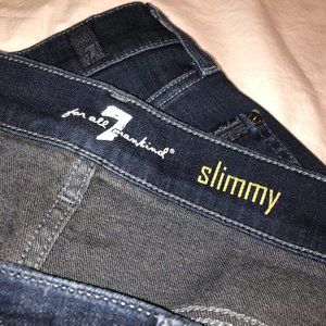 7 for All Mankind (7FAM) Slimmy dark blue denim jeans, 36 x 32". Flex waist